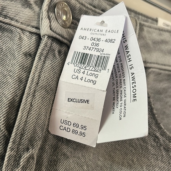 NWT American Eagle Gray Distressed Straignt Mom High Rise Jeans SZ 4 - Picture 2 of 13